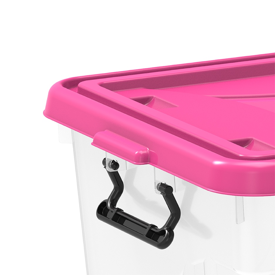 Boite de rangement transparente avec roues et couvercle verrouillable 55 L