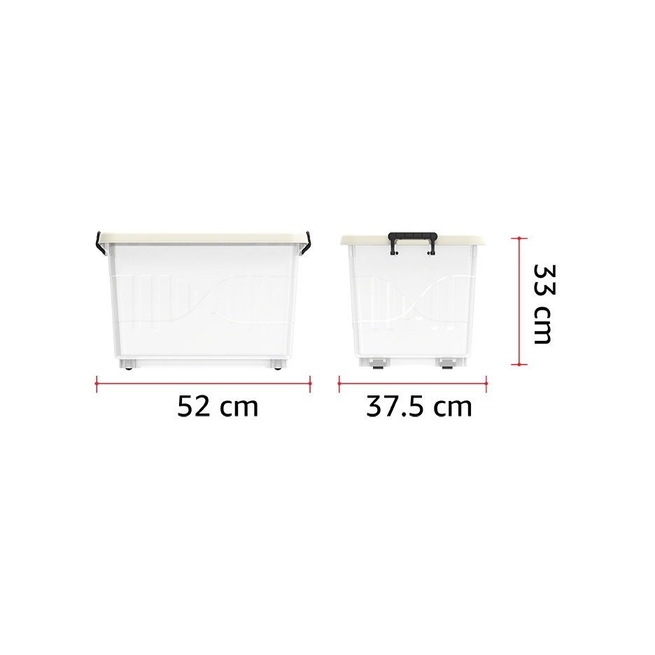 Boite de rangement transparente avec roues et couvercle verrouillable 33 L