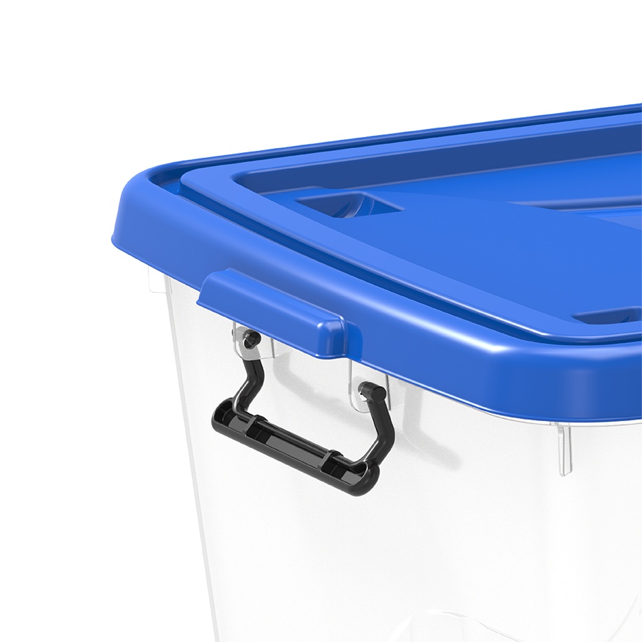 Boite de rangement transparente avec roues et couvercle verrouillable 132 L